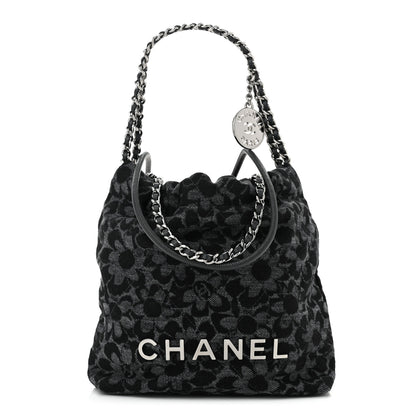 Chanel Denim Quilted Floral Print Mini Chanel 22 Black Grey 1 of 10