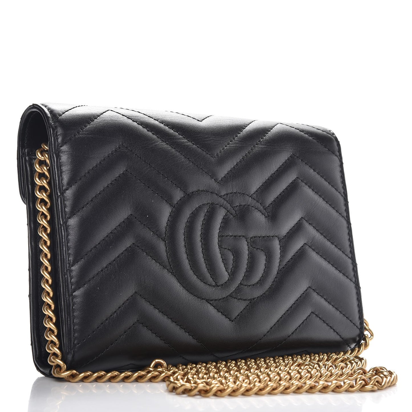 Calfskin Matelasse GG Marmont Chain Wallet Black