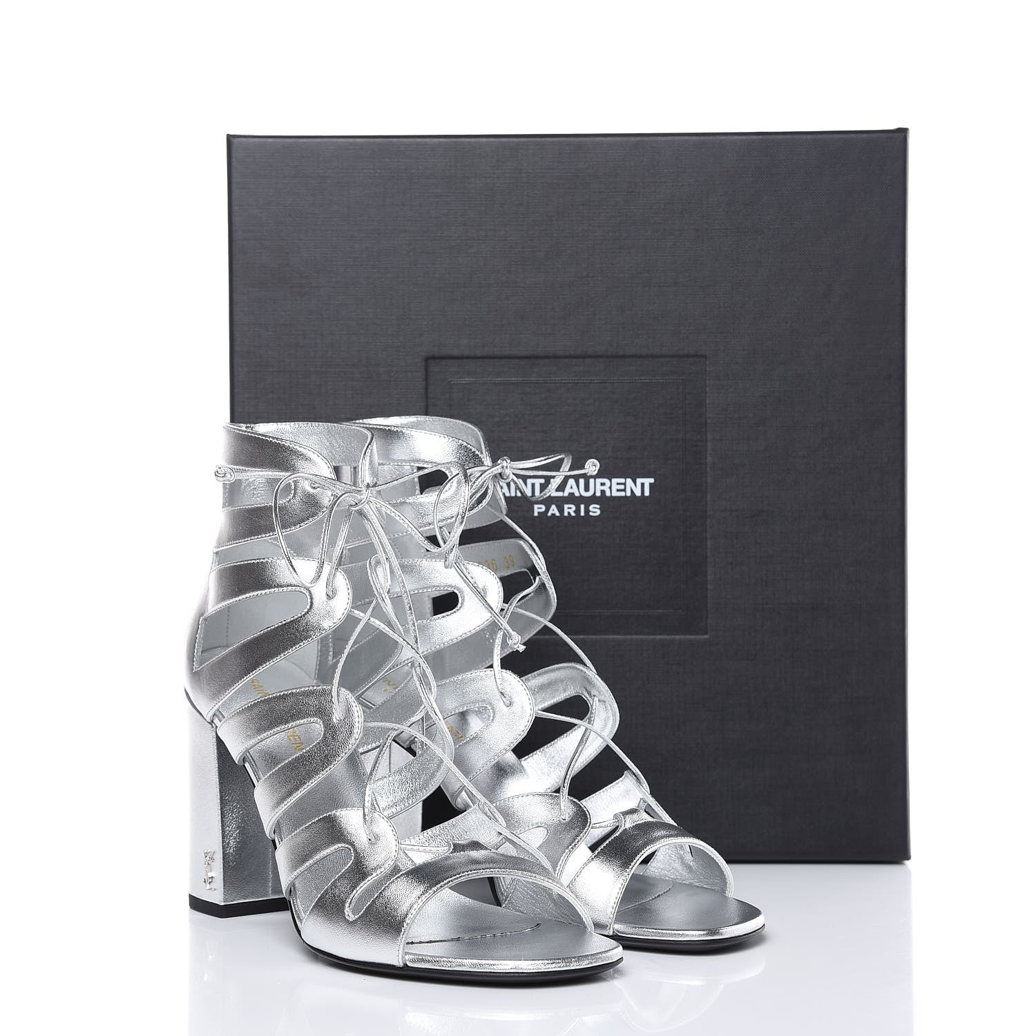 Saint Laurent Metallic Nappa Silk Babes 90 Lace Up Sandals 39 Argento 8 of 8