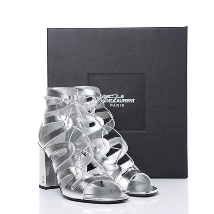 Saint Laurent Metallic Nappa Silk Babes 90 Lace Up Sandals 39 Argento 8 of 8