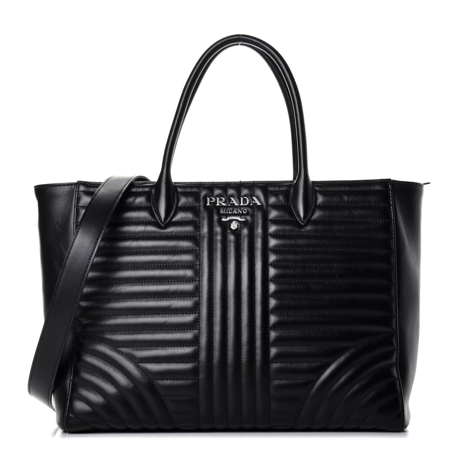 Prada Soft Calfskin Impunture Diagramme Tote Black 1 of 10