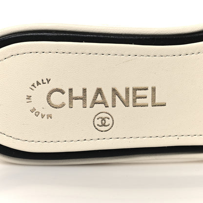 Chanel Lambskin Embroidered Logo Mules 38 Ivory Black 8 of 10