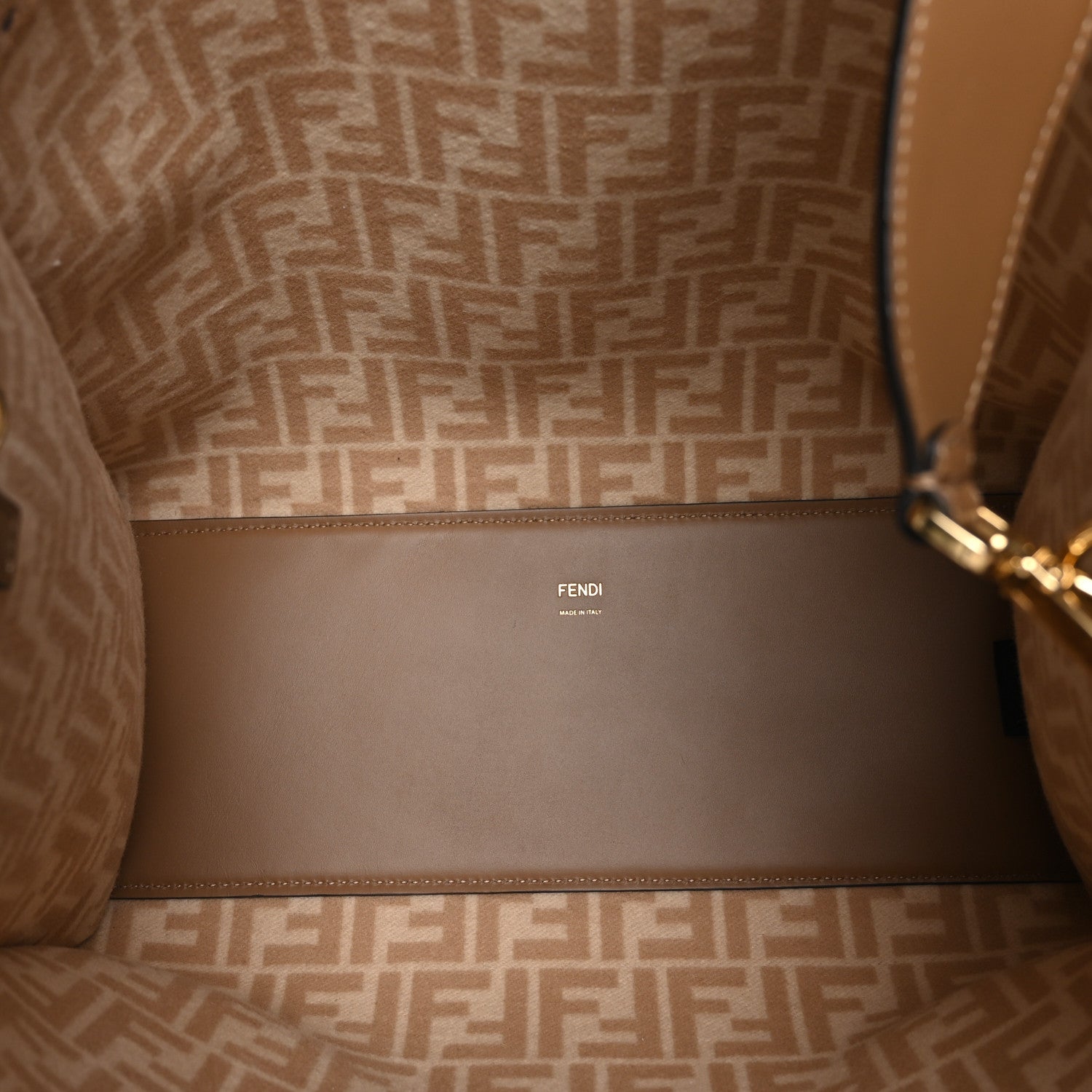 Fendi Flannel Vitello King Wool Plexiglass FF Logo Embroidered Medium Fendi Sunshine Shopper Tote Brown 5 of 8