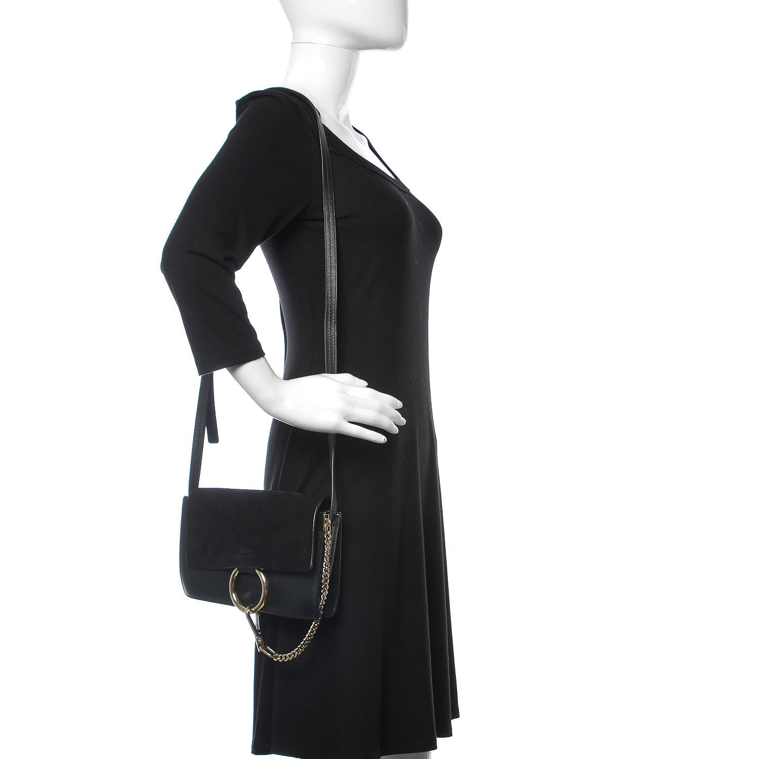 Chloe Suede Calfskin Small Faye Shoulder Bag Black 2 of 10