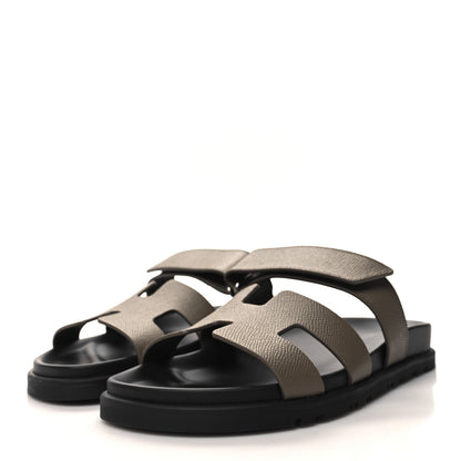 Hermes Epsom Womens Chypre Sandals 37.5 Etoupe 3 of 9