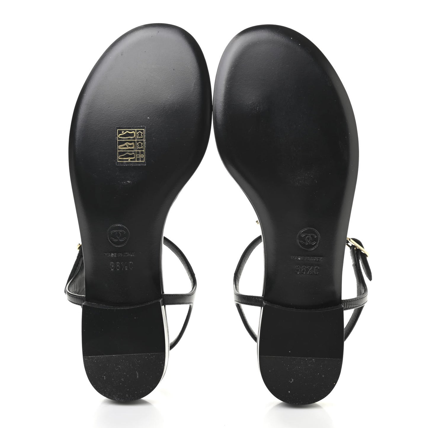 Calfskin Pearl Crystal CC Charm Thong Sandals 38.5 Black