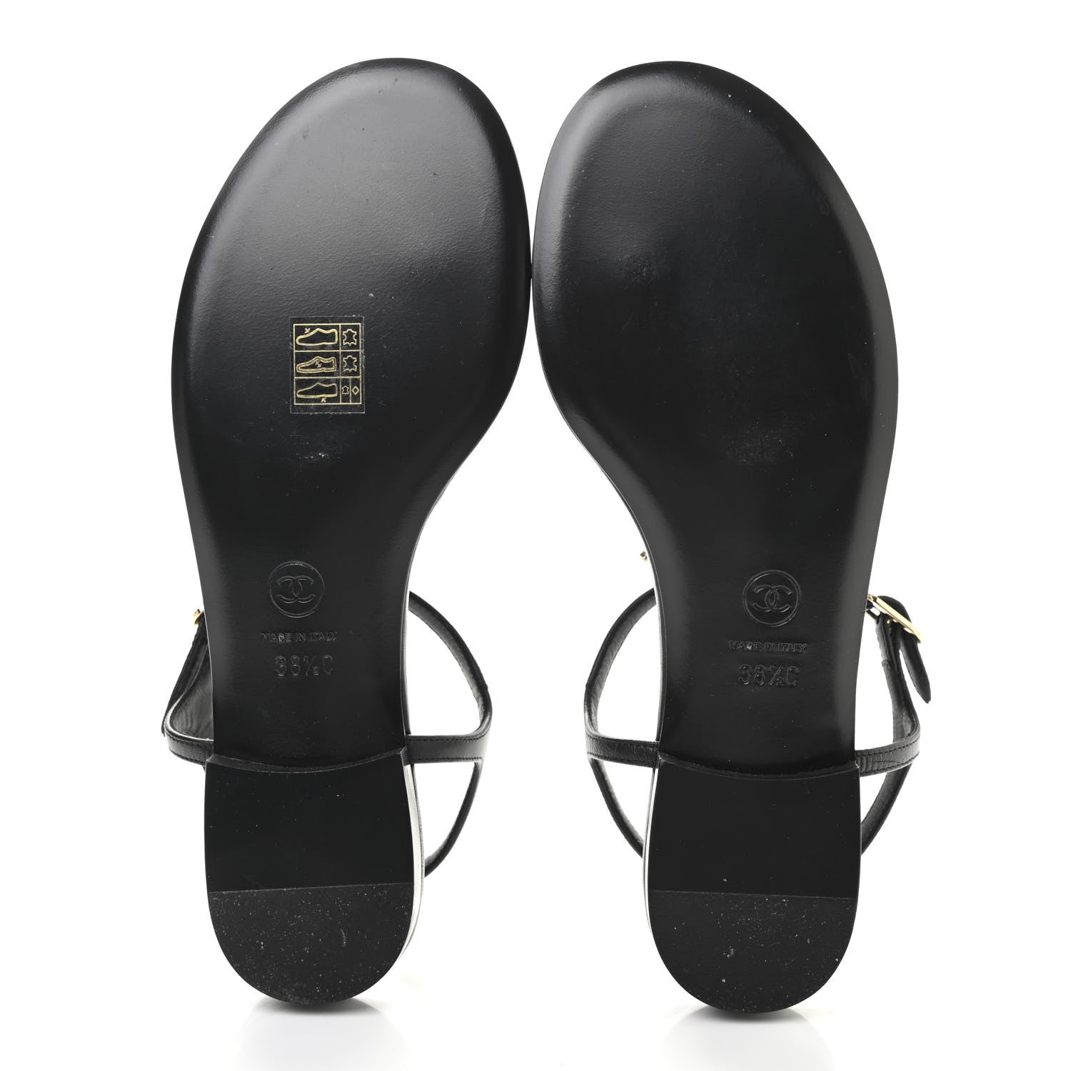 Chanel Calfskin Pearl Crystal CC Charm Thong Sandals 38.5 Black 3 of 9