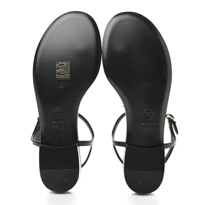Chanel Calfskin Pearl Crystal CC Charm Thong Sandals 38.5 Black 3 of 9