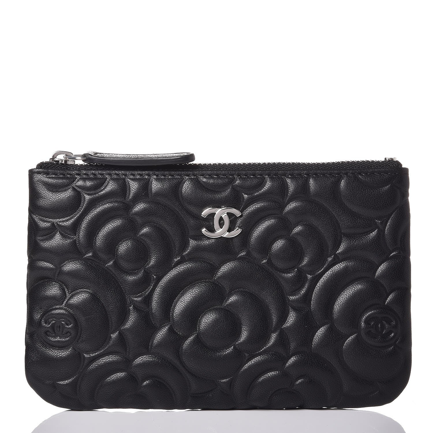 Chanel Goatskin Camellia Embossed Cosmetic Pouch Black 1 of 8