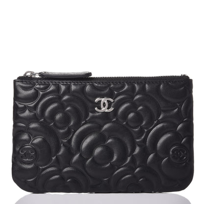 Chanel Goatskin Camellia Embossed Cosmetic Pouch Black 1 of 8