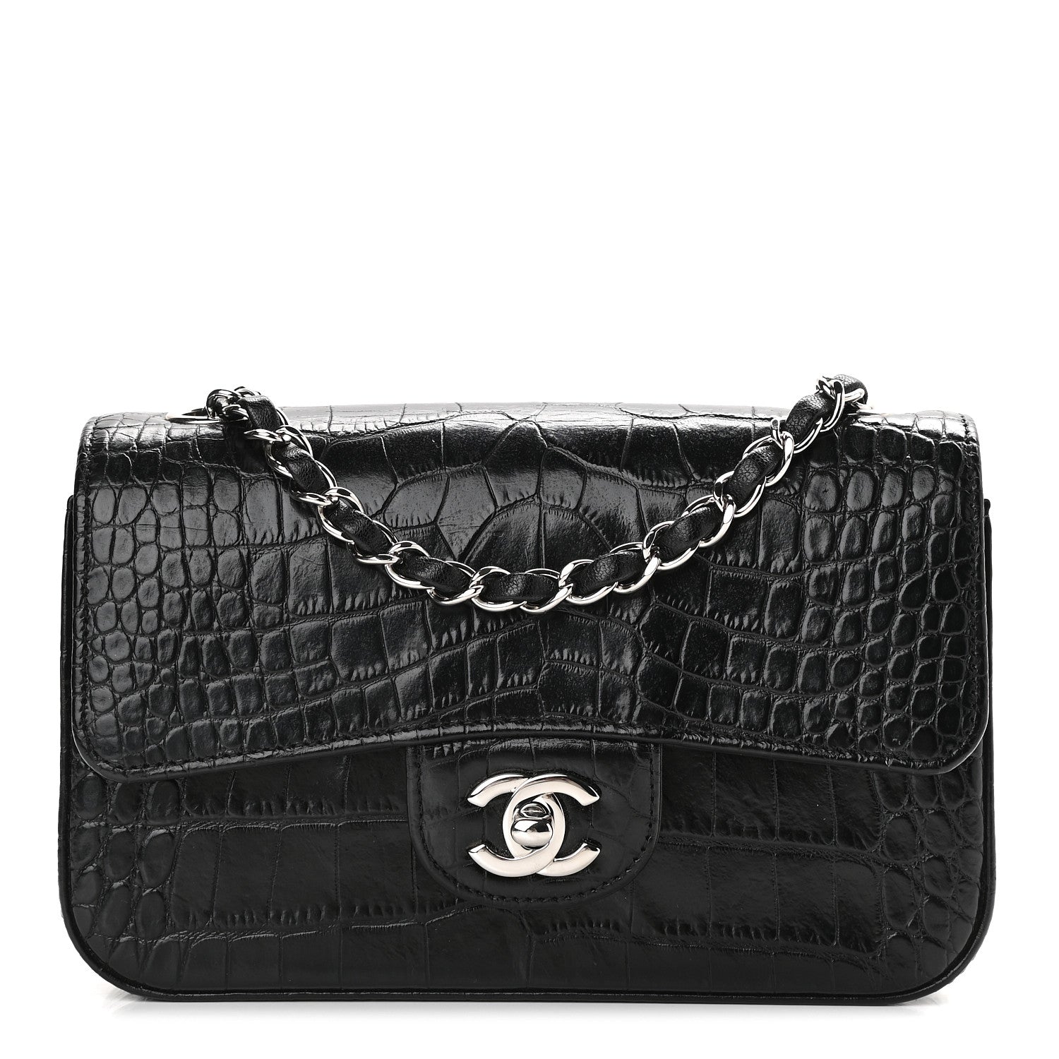 Chanel Calfskin Crocodile Embossed Cocodile Rectangular Mini Flap Black 1 of 8