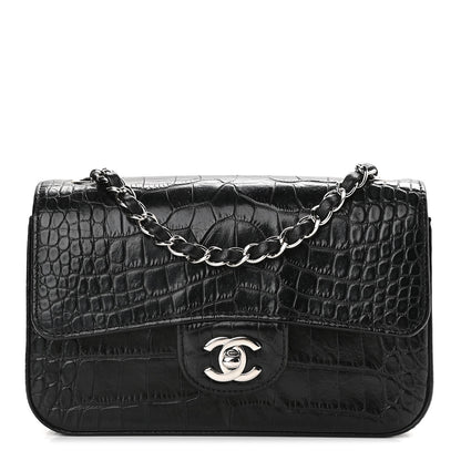 Chanel Calfskin Crocodile Embossed Cocodile Rectangular Mini Flap Black 1 of 8