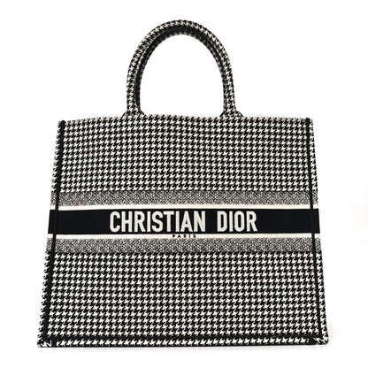 Christian Dior Canvas Houndstooth Embroidered Book Tote Black White 1 of 11