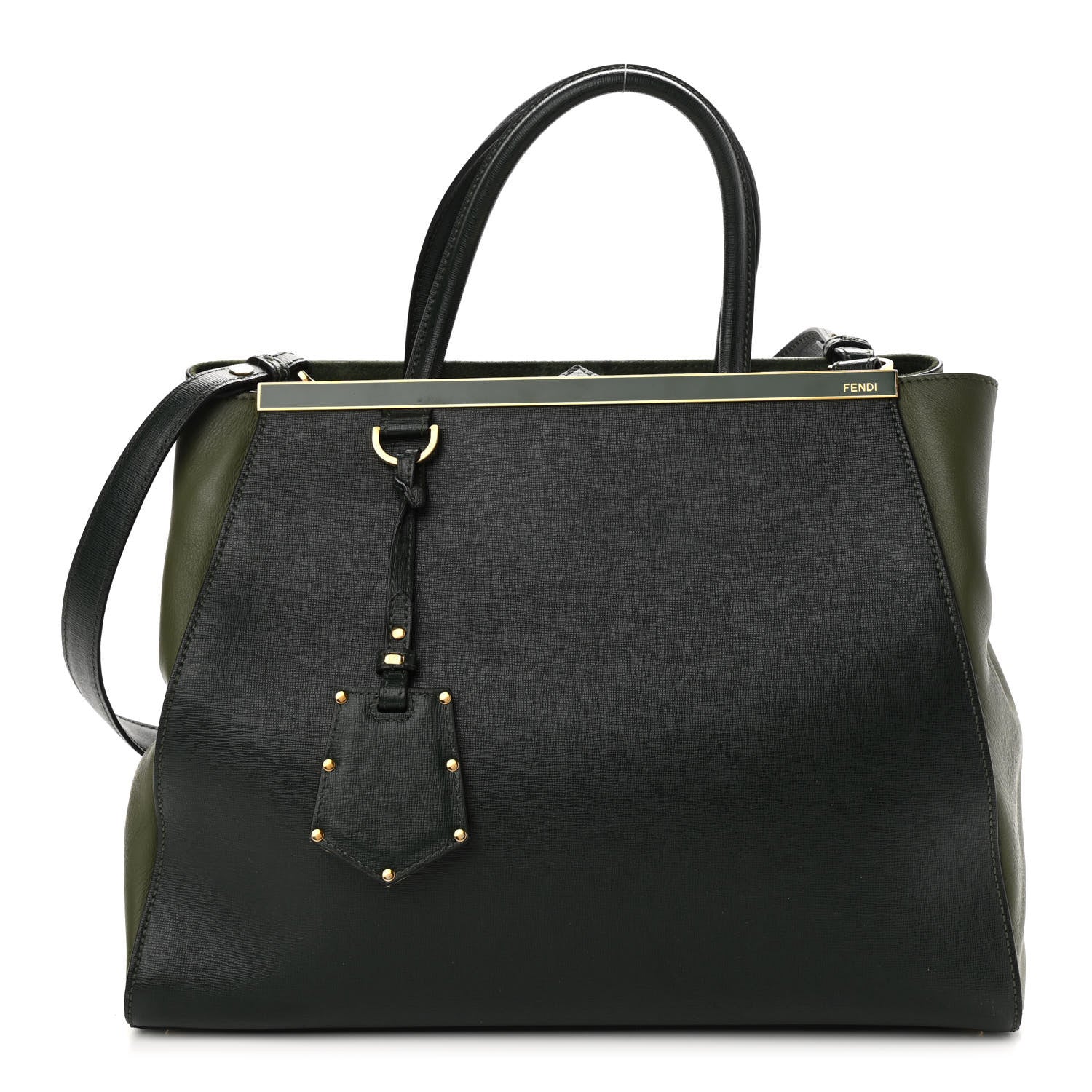 Fendi Vitello Elite Flamingo Regular 2Jours Tote Verde Prato Olive 1 of 11