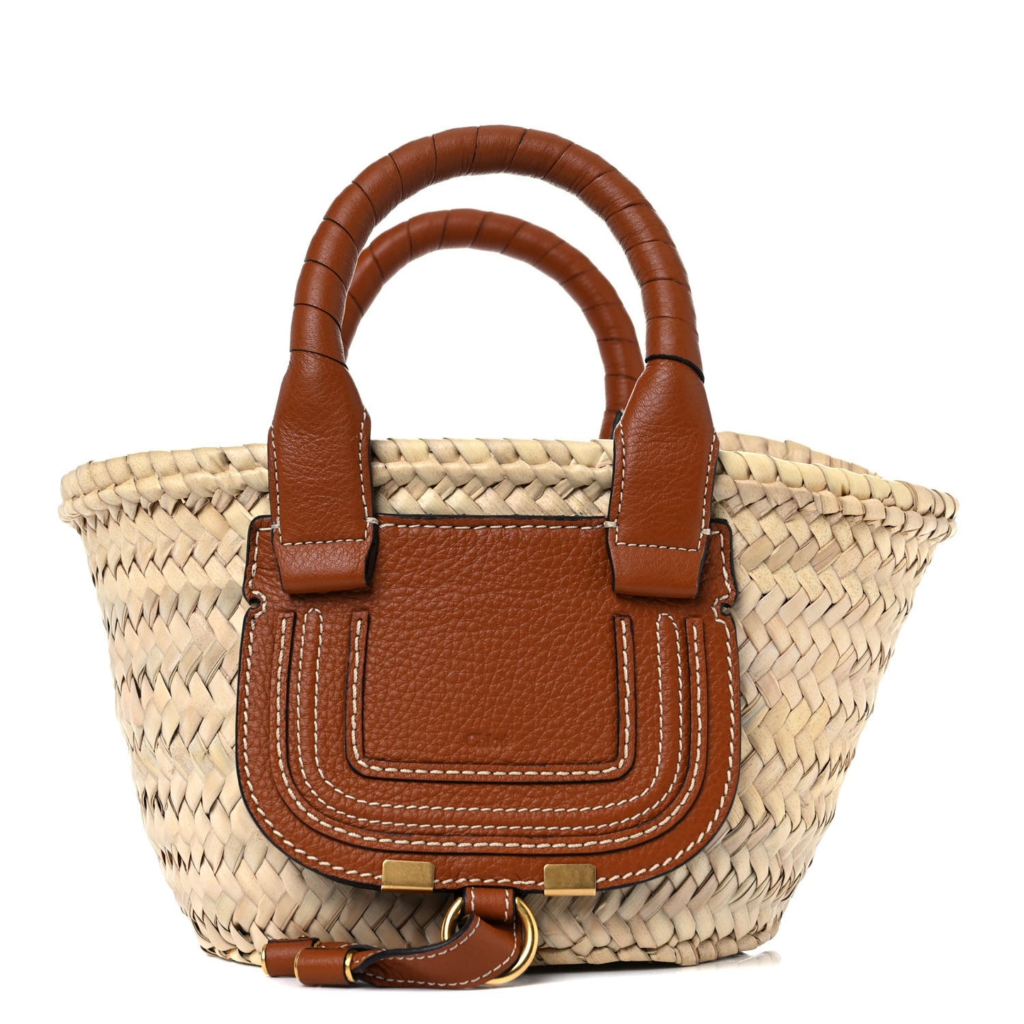 Raffia Small Grain Calfskin Mini Marcie Basket Tan