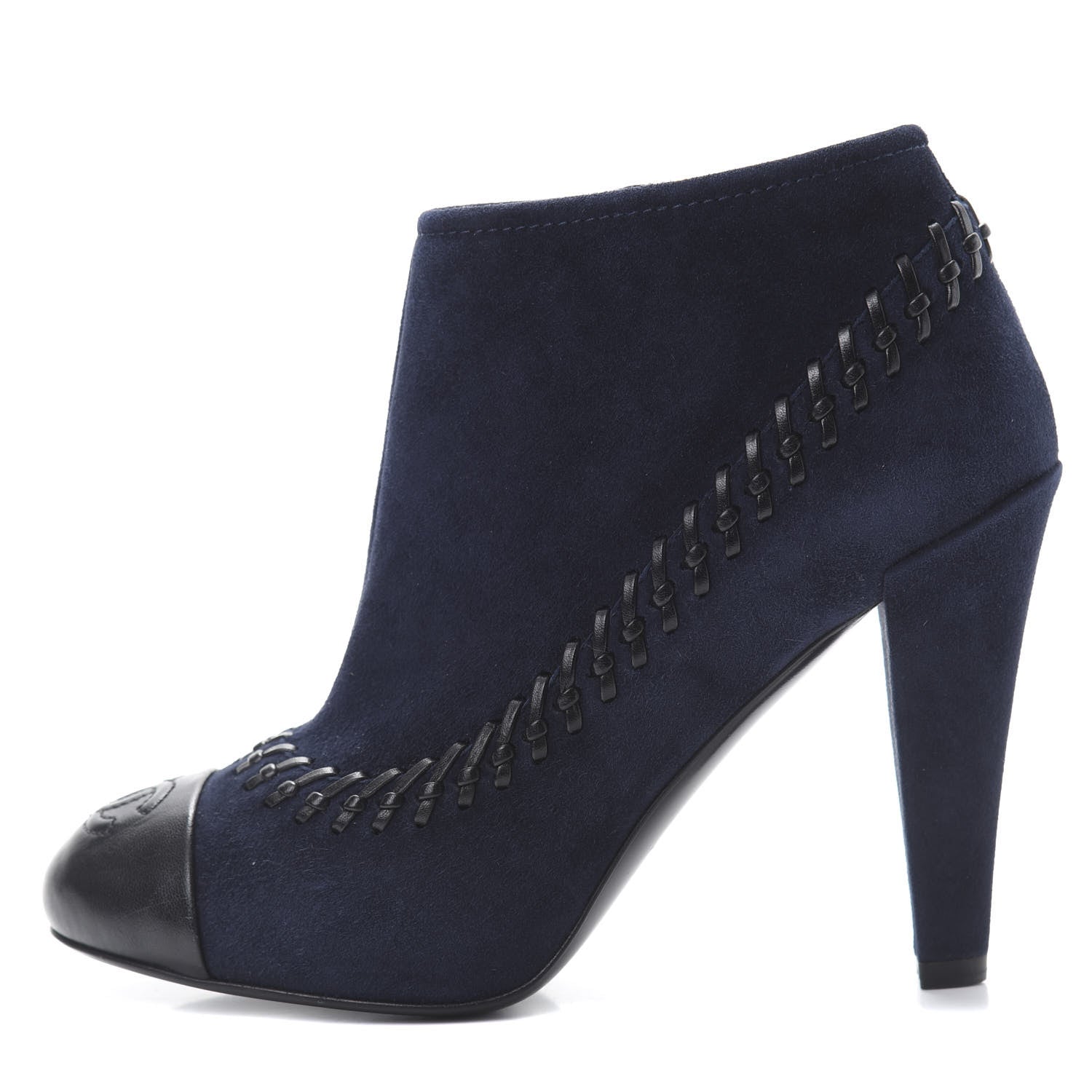 Chanel Suede Lambskin Short Boots 35.5 Navy Blue Black 1 of 9