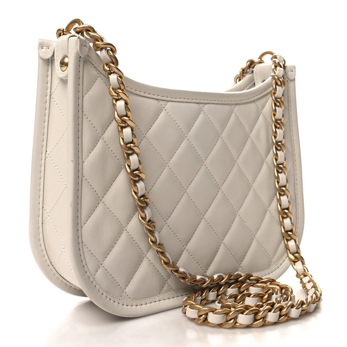 Calfskin Quilted CC Hobo Handbag White