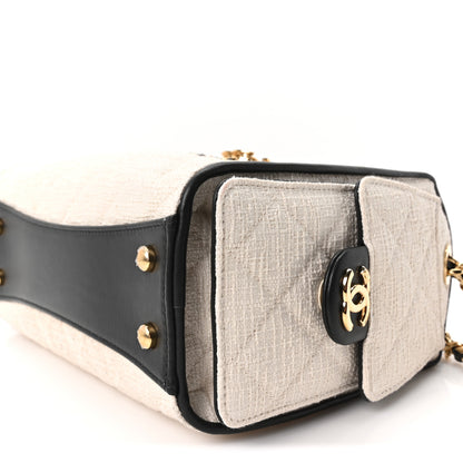 Chanel Canvas Calfskin Quilted Mini Chanel 25 Handbag Ecru Black 9 of 9