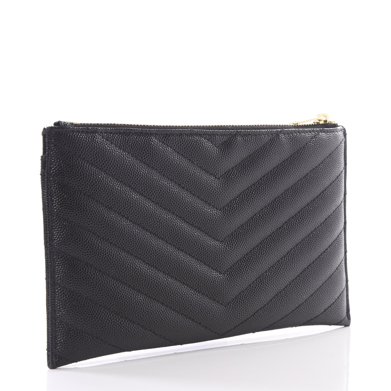 Saint Laurent Grain De Poudre Chevron Monogram Bill Pouch Black 2 of 8