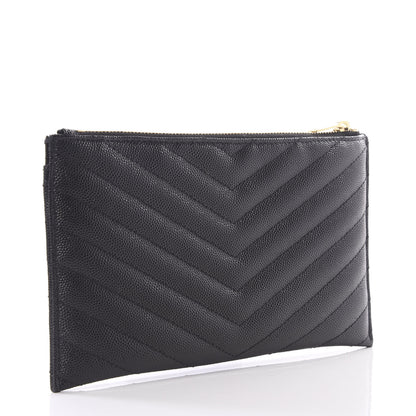 Saint Laurent Grain De Poudre Chevron Monogram Bill Pouch Black 2 of 8