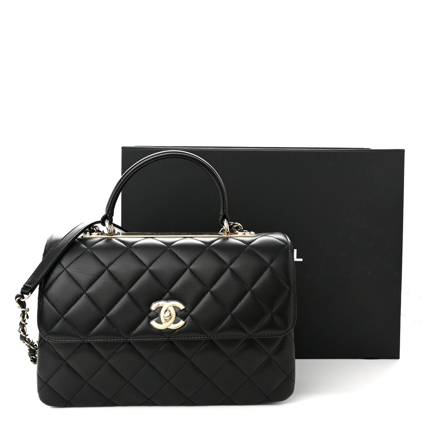 Lambskin Quilted Medium Trendy CC Flap Dual Handle Bag Black