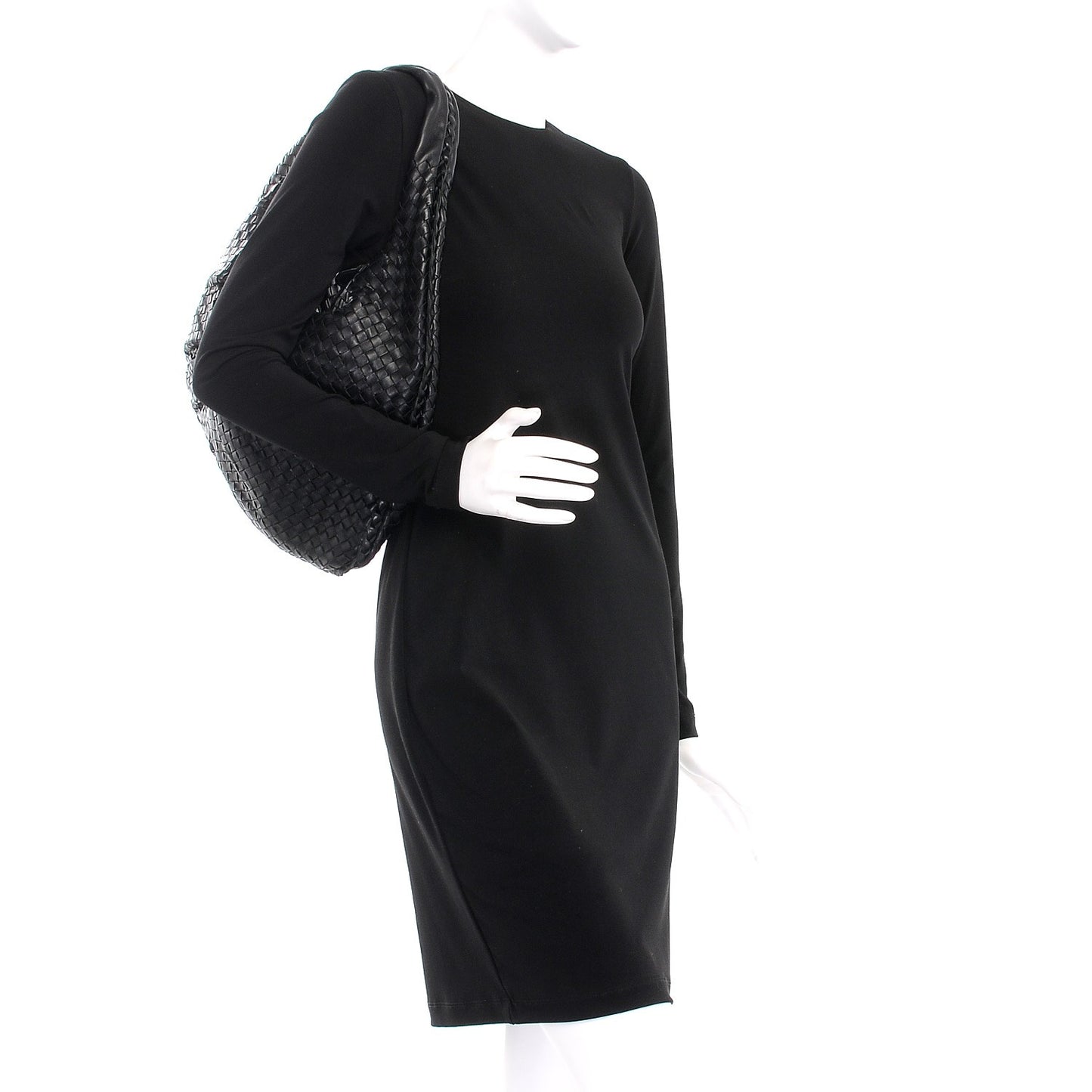 Nappa Intrecciato Pleated Large Veneta Hobo Black