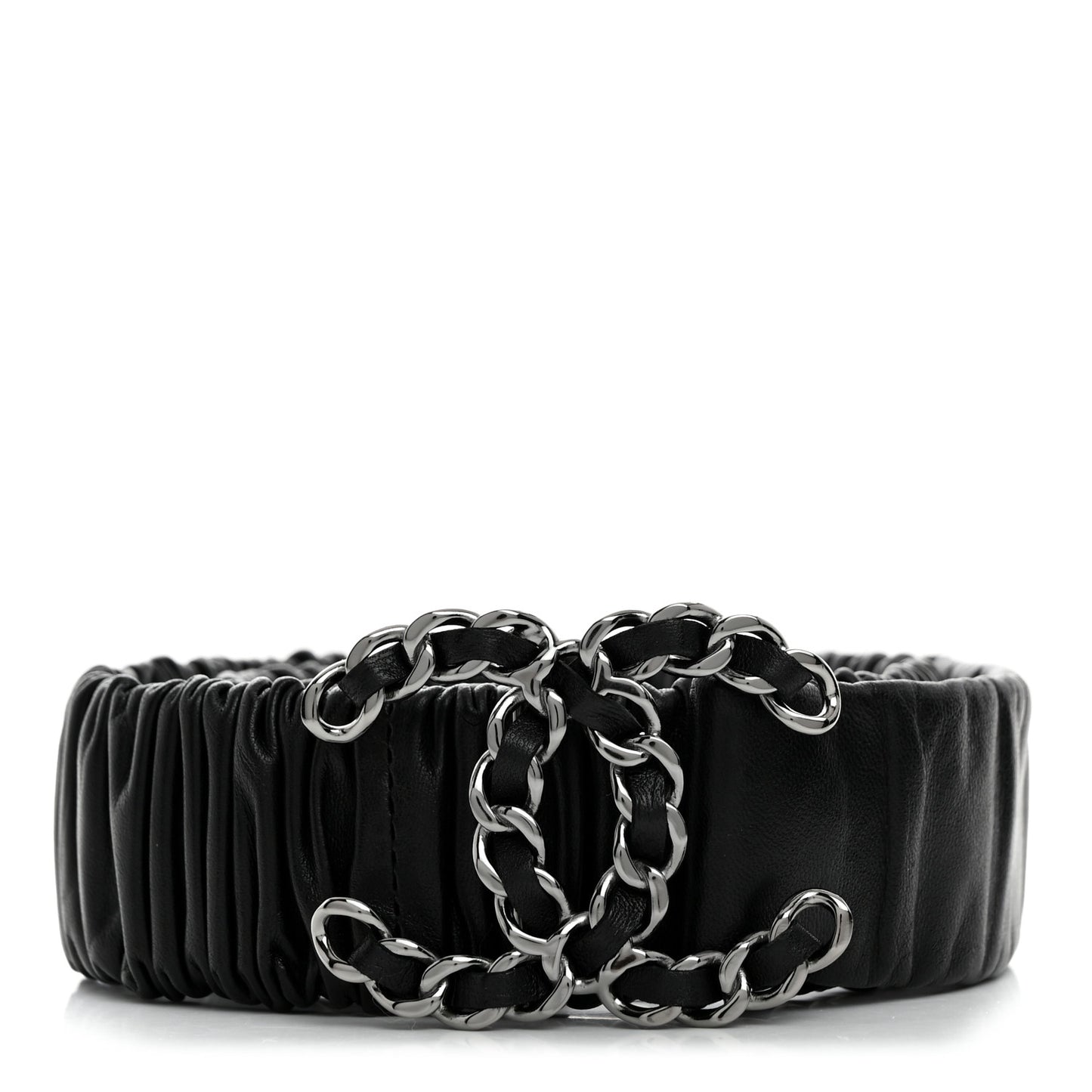 Lambskin Ruched Chain CC Belt 75 30 Black