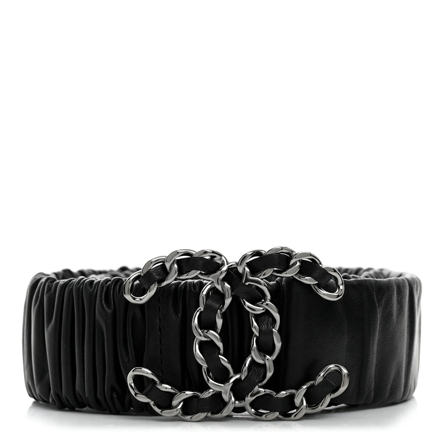Chanel Lambskin Ruched Chain CC Belt 75 30 Black 1 of 5