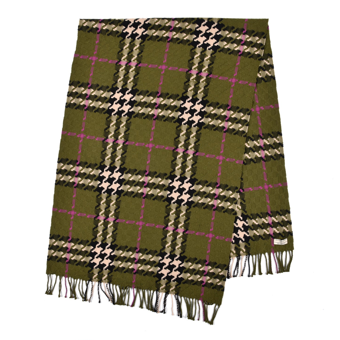 Cashmere Classic Check Fringe Scarf Green