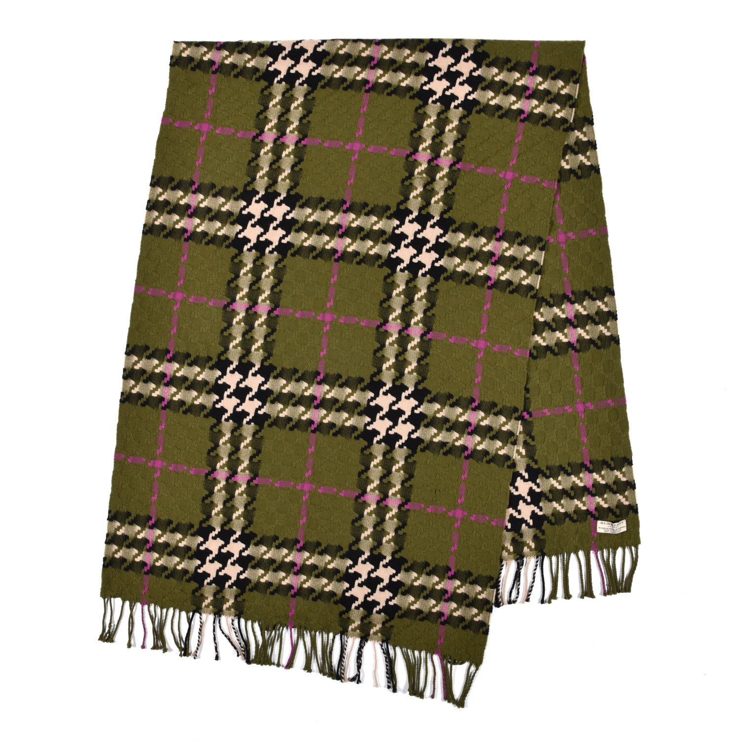 Burberry Cashmere Classic Check Fringe Scarf Green 2 of 4