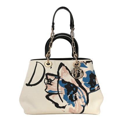 Christian Dior Canvas Printed Flower D-Light Tote White 2 of 10