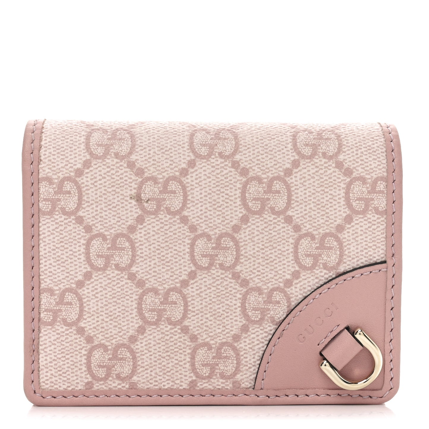 GG Supreme Monogram Textured Calfskin Emblem Mini Wallet Light Pink