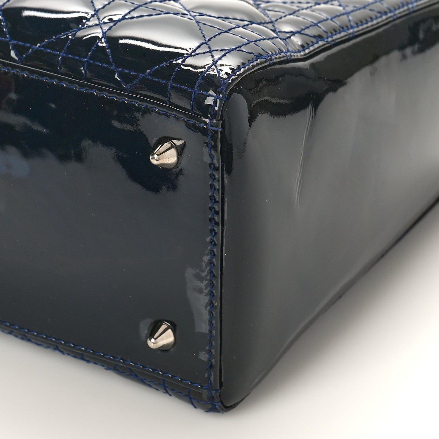 Patent Cannage Medium Lady Dior Navy Blue