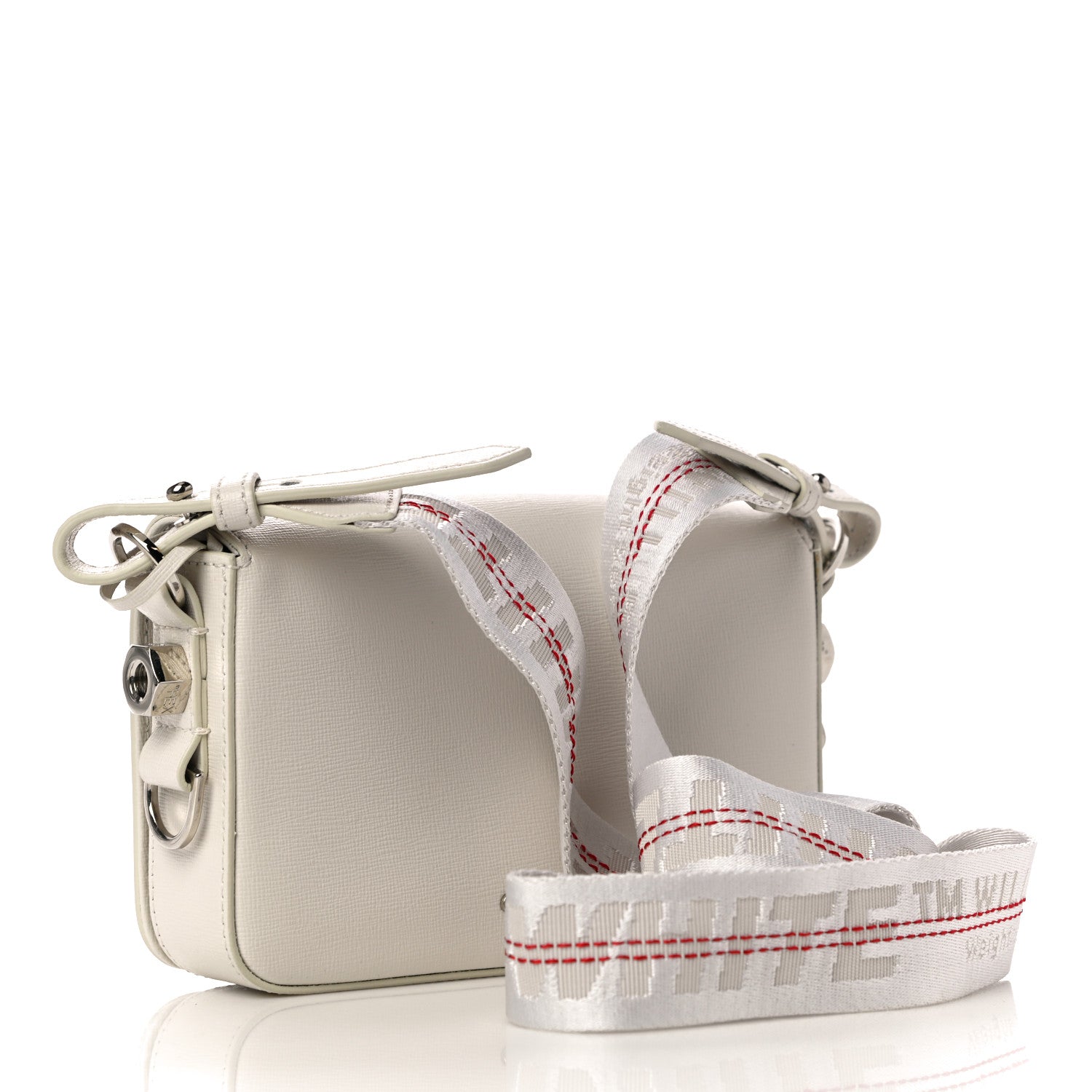 Off-White Saffiano Striped Diag Binder Flap Bag White Black 3 of 14