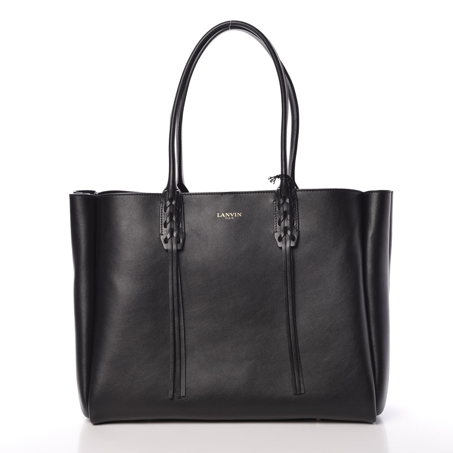 Lanvin Smooth Calfskin Small Fringe Shopper Tote Black 3 of 9