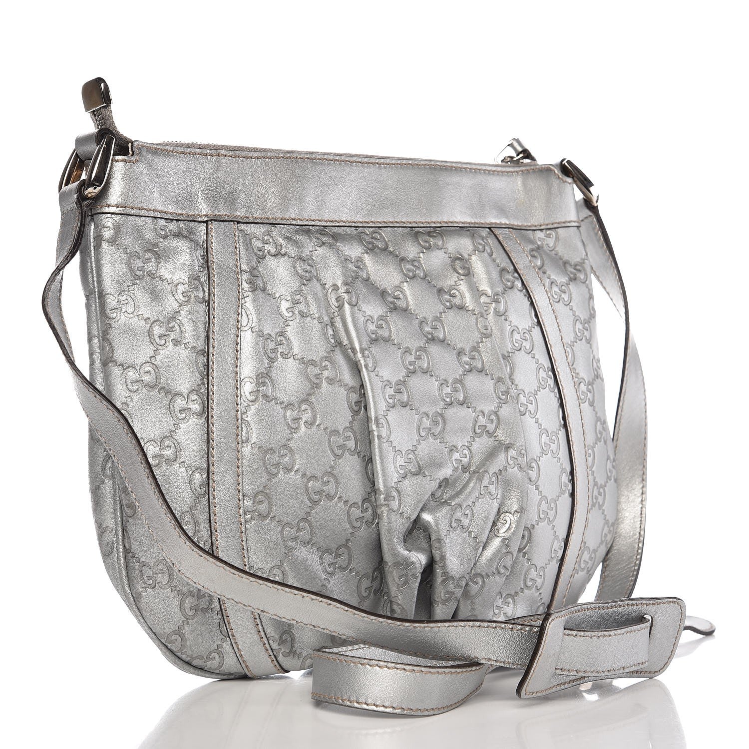 Gucci Guccissima Small D Gold Ring Messenger Silver 3 of 11
