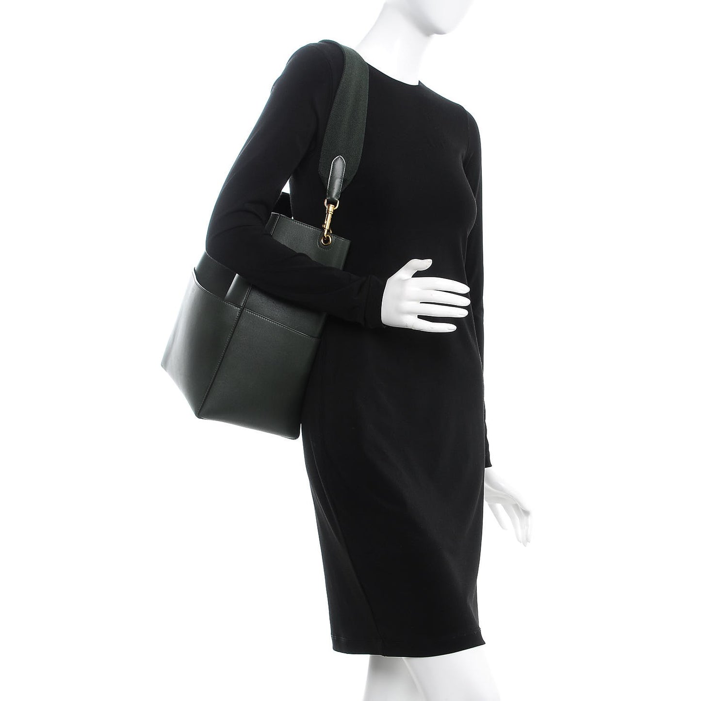 Calfskin Sangle Bucket Bag Bottle Green
