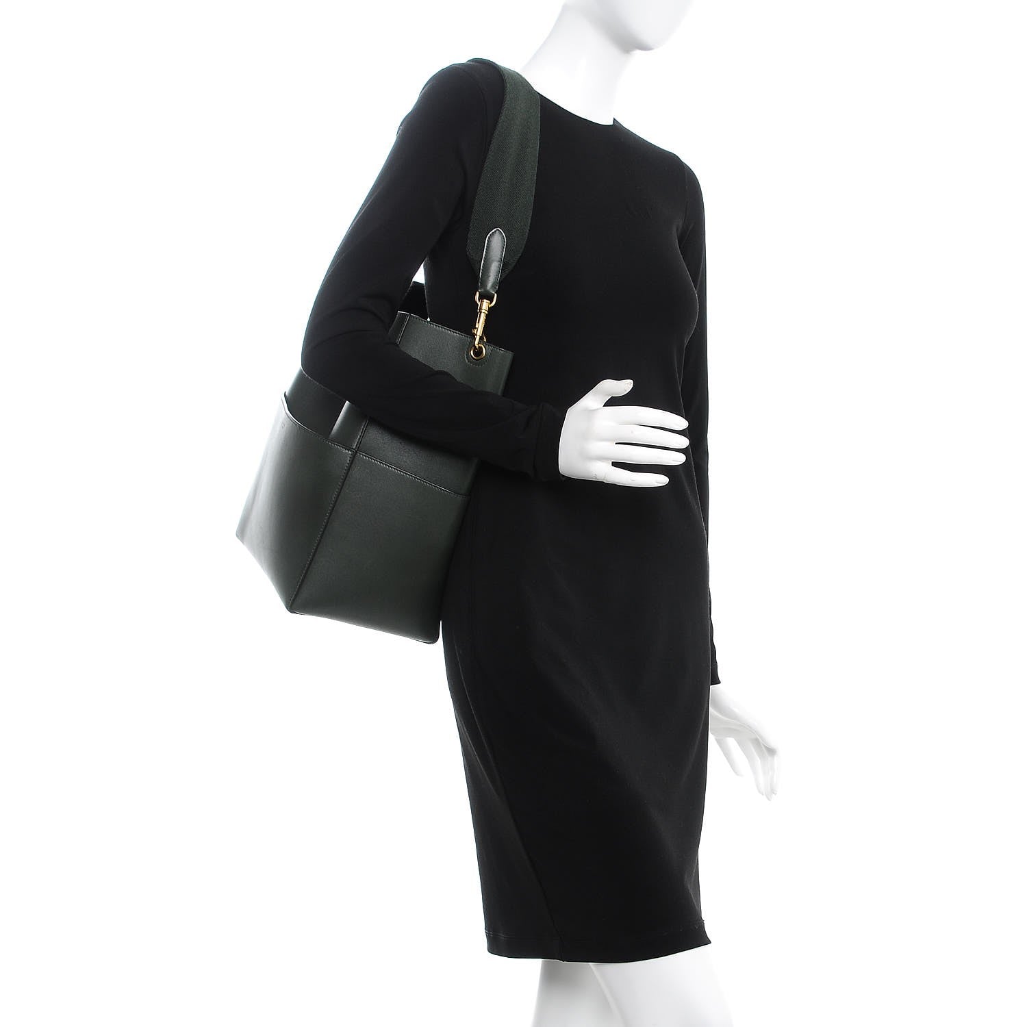 Celine Calfskin Sangle Bucket Bag Bottle Green 2 of 8