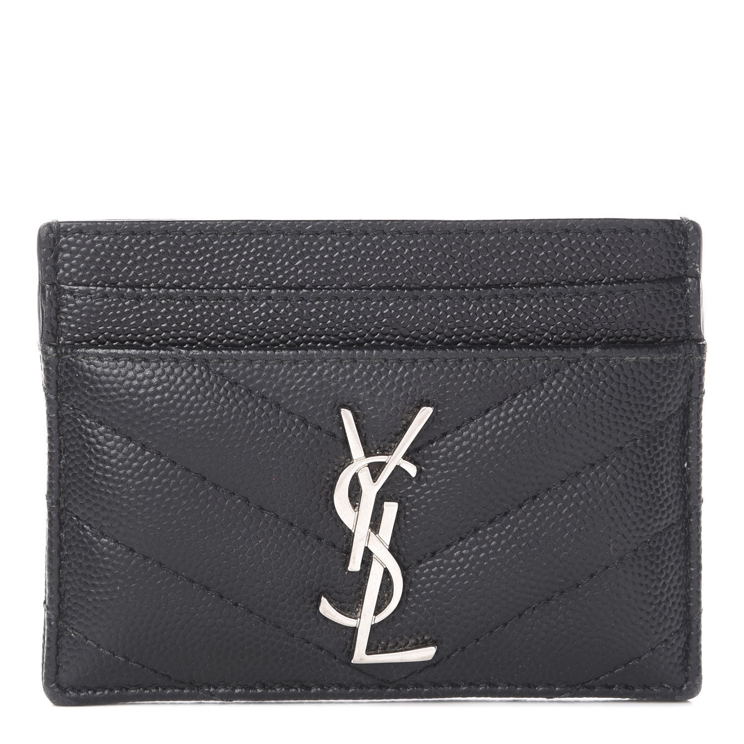 Saint Laurent Grain De Poudre Matelasse Chevron Monogram Credit Card Case Black 1 of 3