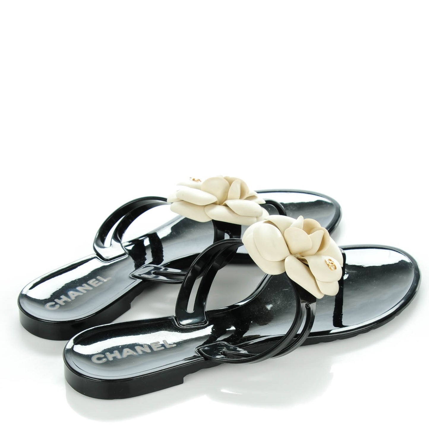 Jelly Camellia Thong Sandals 38 Black Ivory