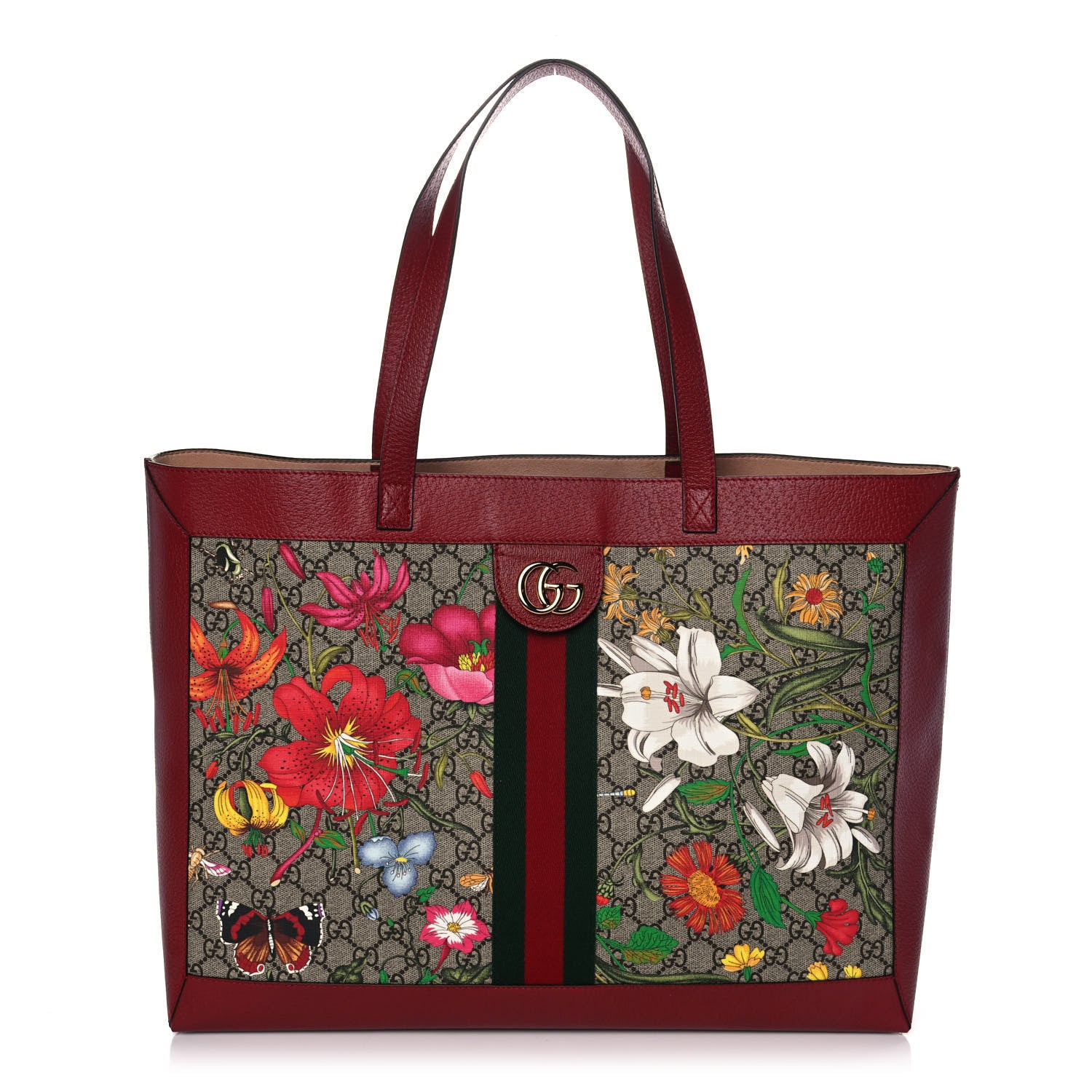 Gucci GG Supreme Monogram Flora Web Large Ophidia Tote Red 3 of 10