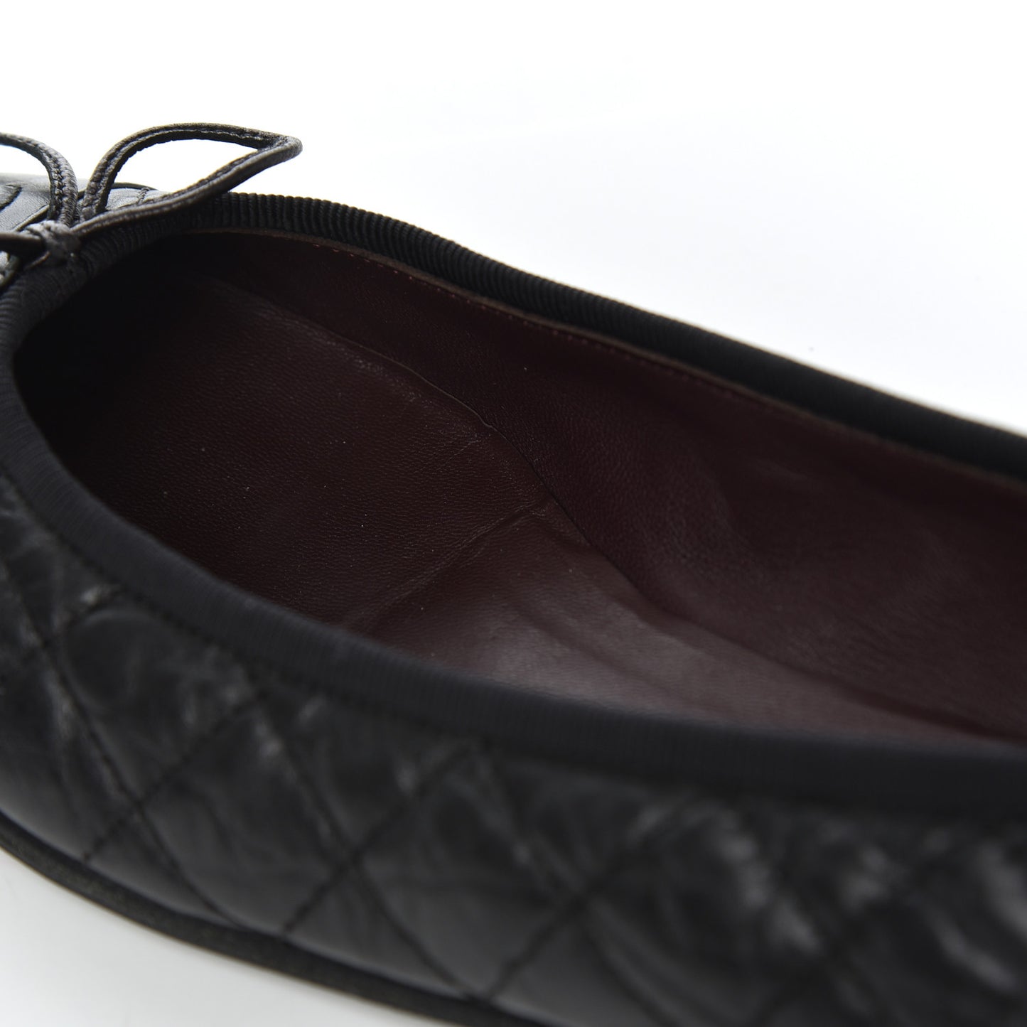 Aged Calfskin Quilted CC Cap Toe Ballerina Flats 36 Black