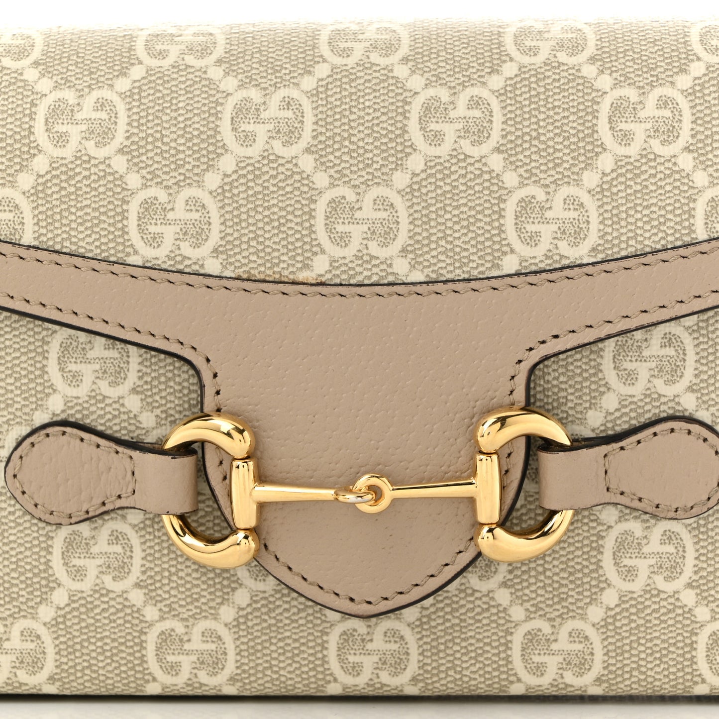 GG Supreme Monogram Textured Dollar Calfskin Mini Horsebit 1955 Shoulder Bag Beige Mystic White Oatmeal