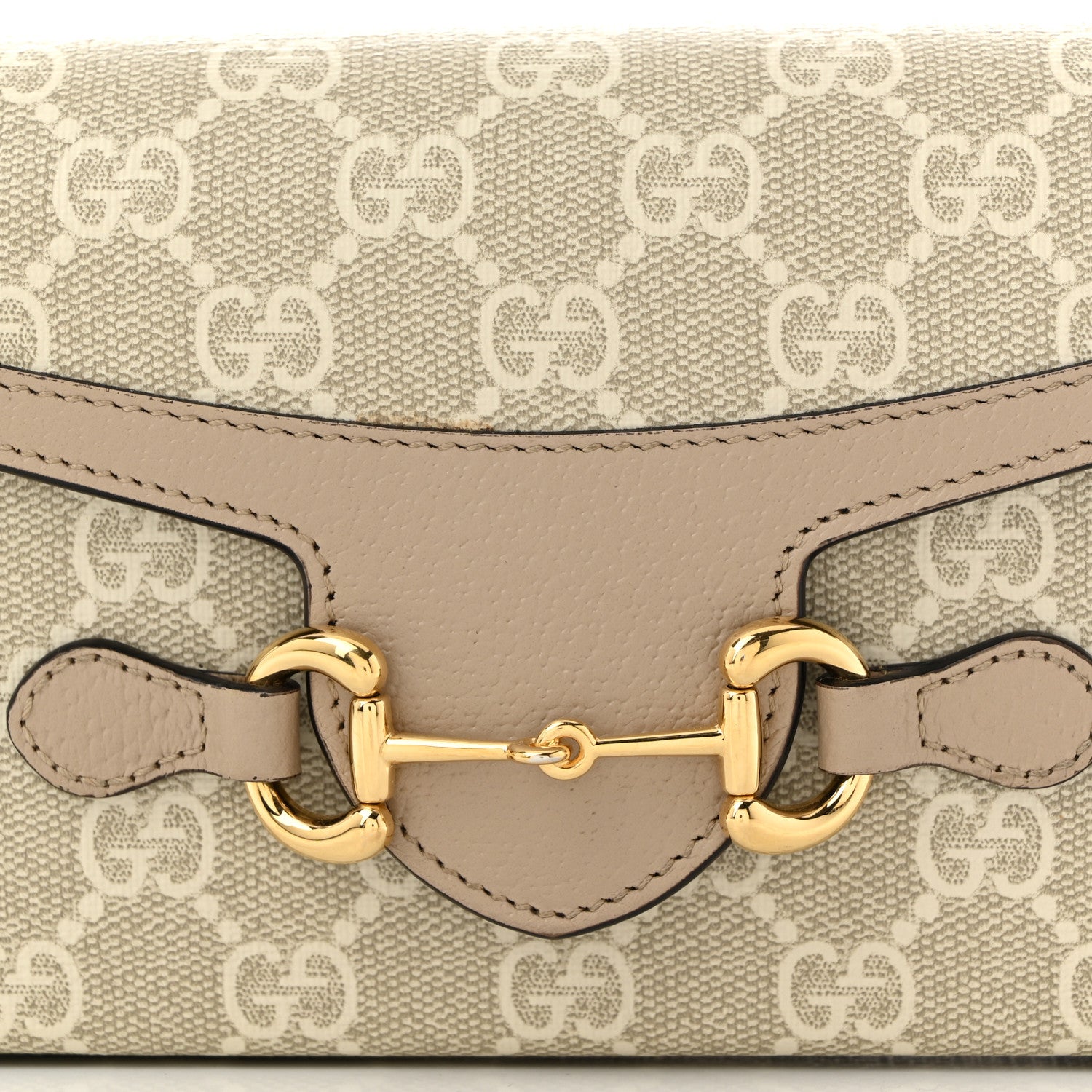 Gucci GG Supreme Monogram Textured Dollar Calfskin Mini Horsebit 1955 Shoulder Bag Beige Mystic White Oatmeal 8 of 12