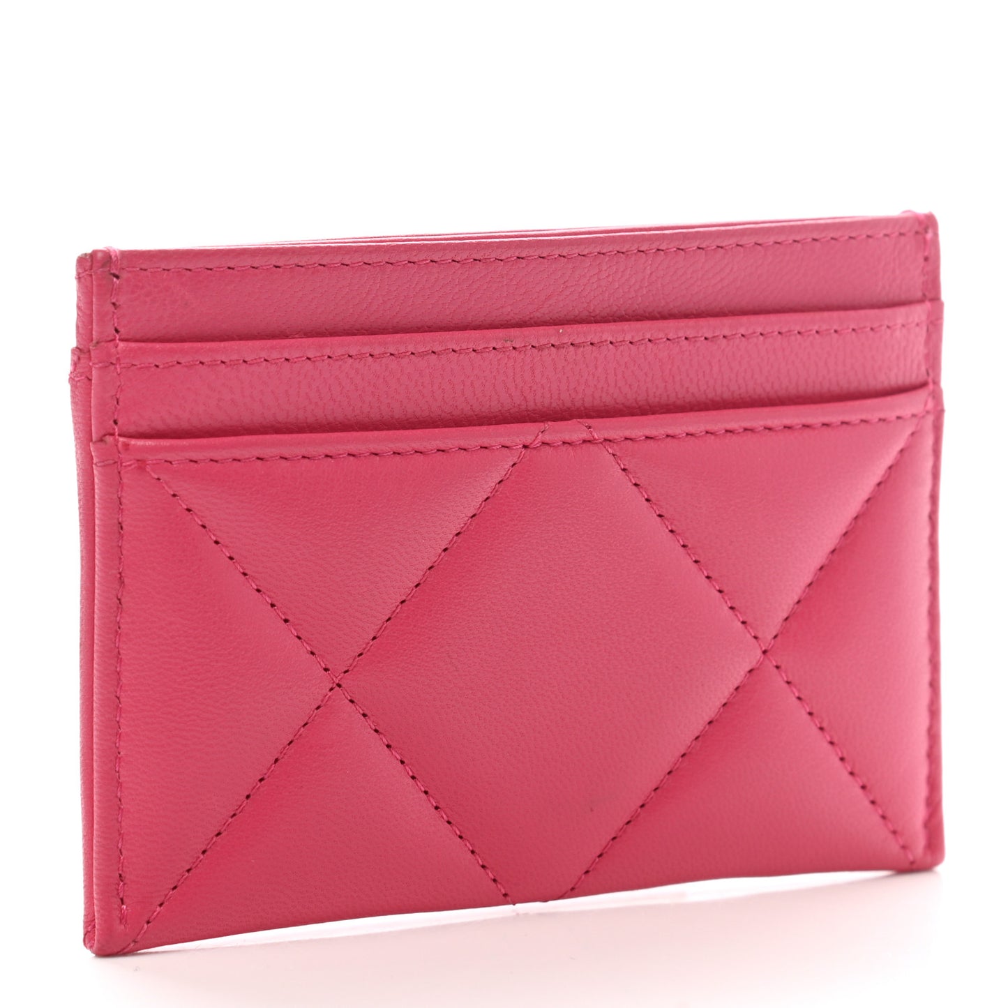 Shiny Goatskin Quilted Chanel 19 Card Holder Dark Pink