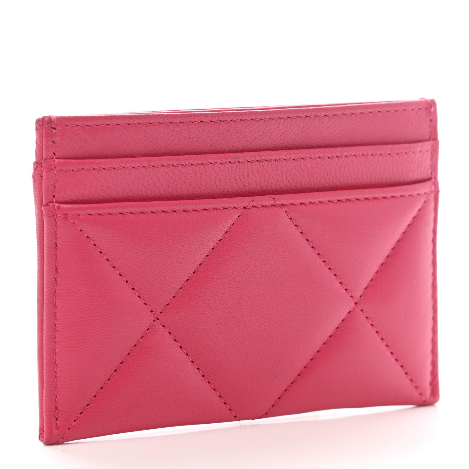 Chanel Shiny Goatskin Quilted Chanel 19 Card Holder Dark Pink 3 of 8