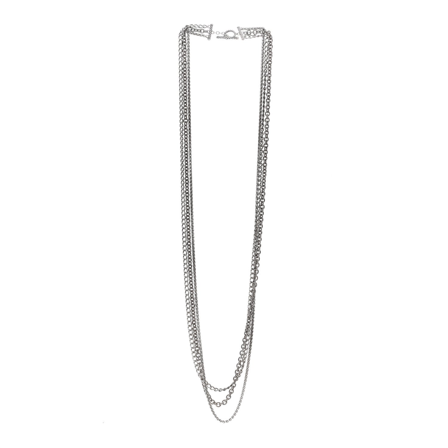 David Yurman Sterling Silver Three Row Chain Necklace 3 of 4