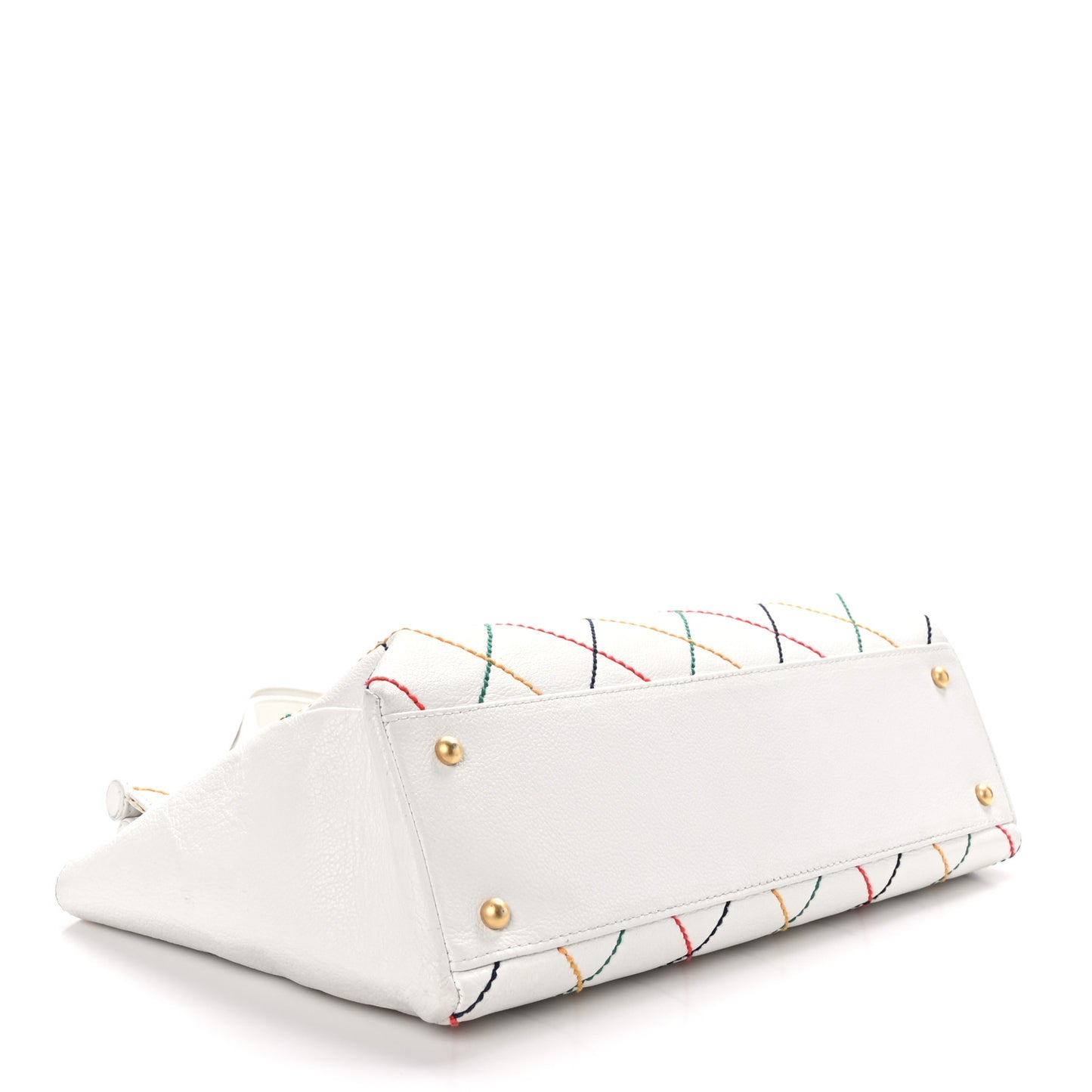 Calfskin Multicolor Stitch Tote White