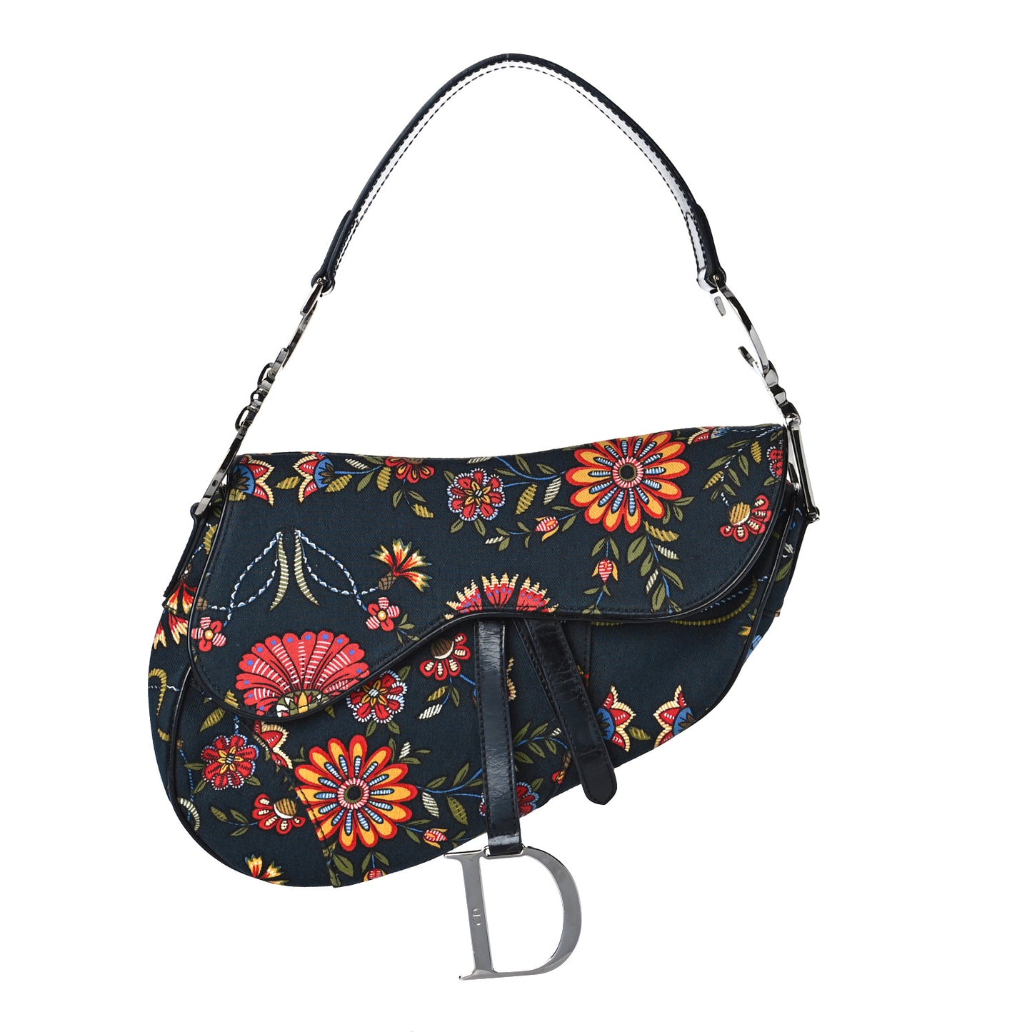 Canvas Floral Saddle Bag Black
