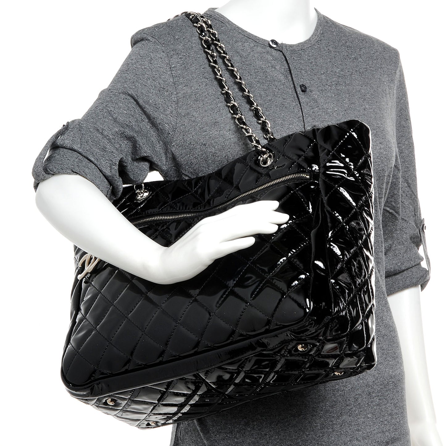 Patent Quilted Chic and Glitter Large Tote Black